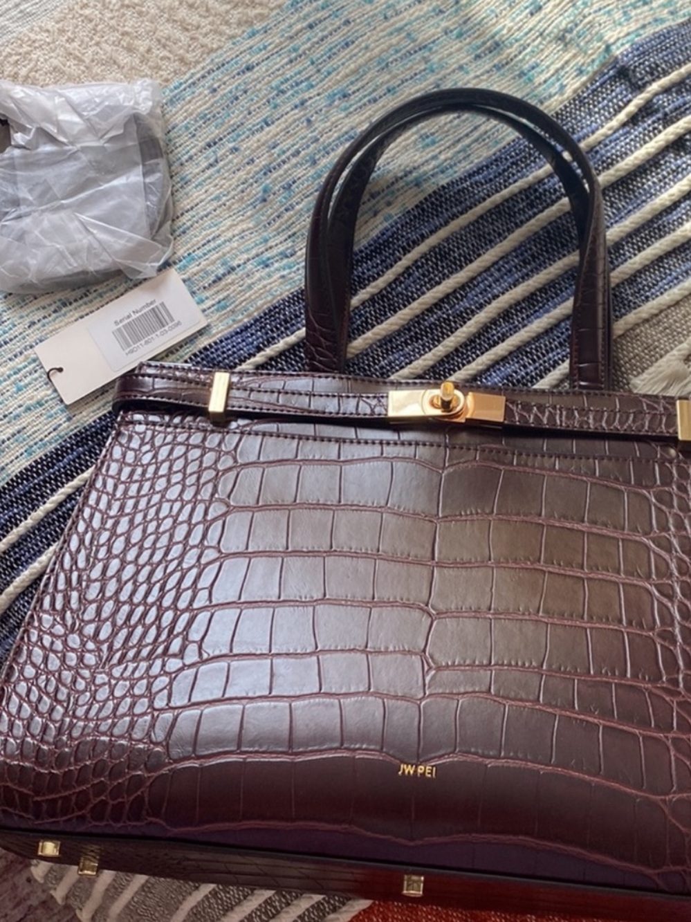 JW PEI Burgundy Croc-Embossed Tote with Gold Hardware NWT